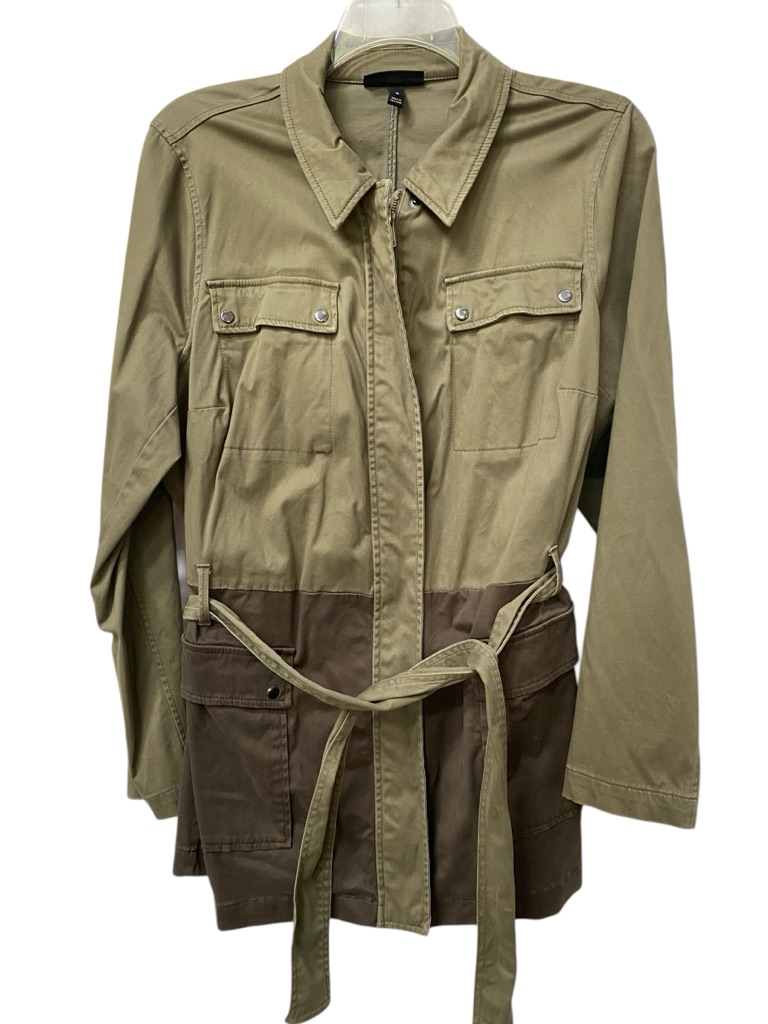 Lane Bryant Size 18 Olive Two-Tone Utility Jacket Belted Military Army Green